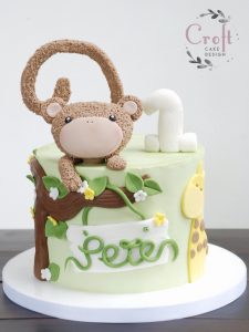 Boys birthday cake jungle theme with fondant monkey