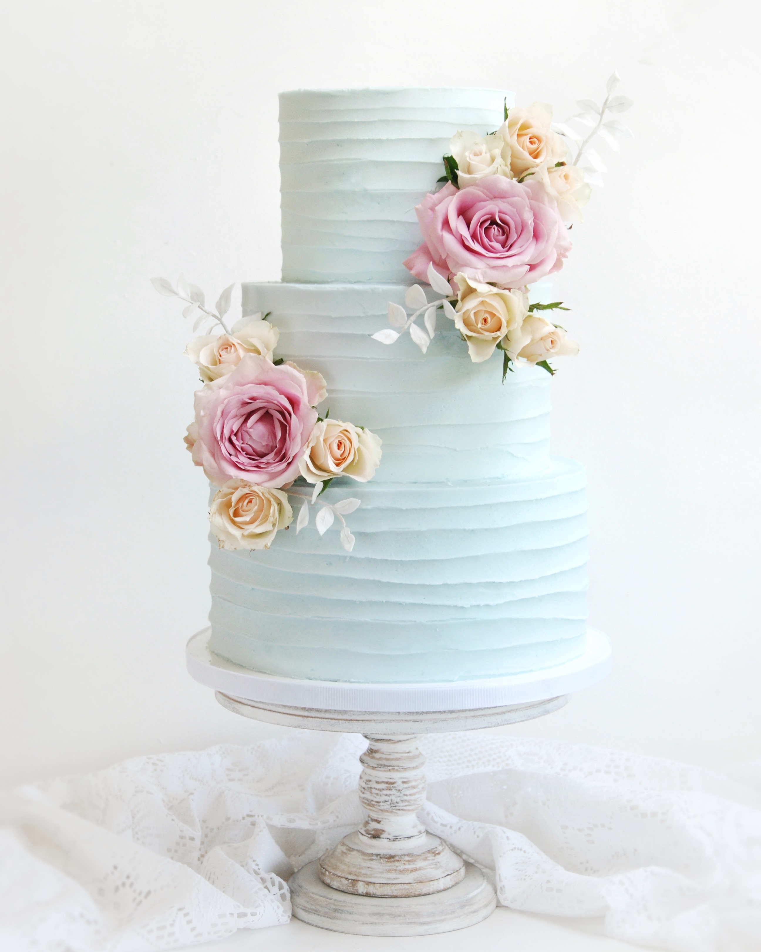 Blue wedding cake buttercream three tier