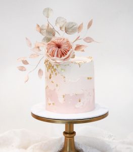 Single tier wedding cake with wafer paper flowers