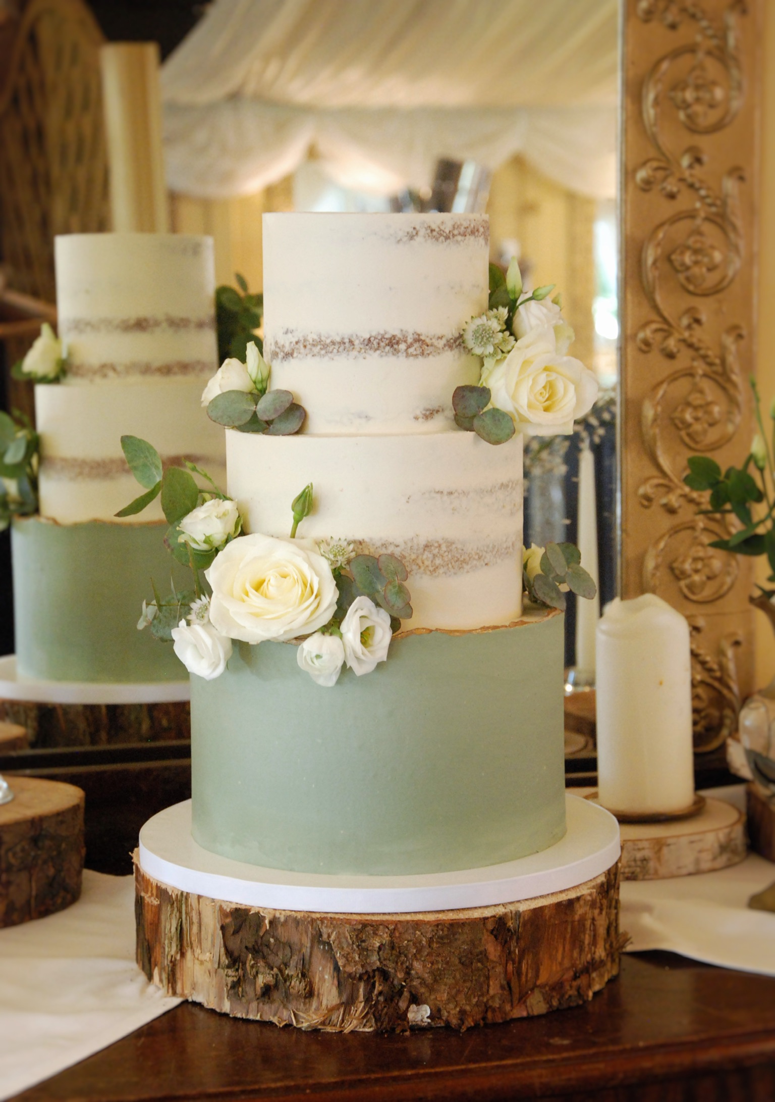 Ivory and sage green wedding cake