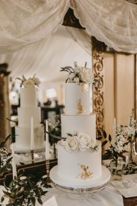 White and gold wedding cake